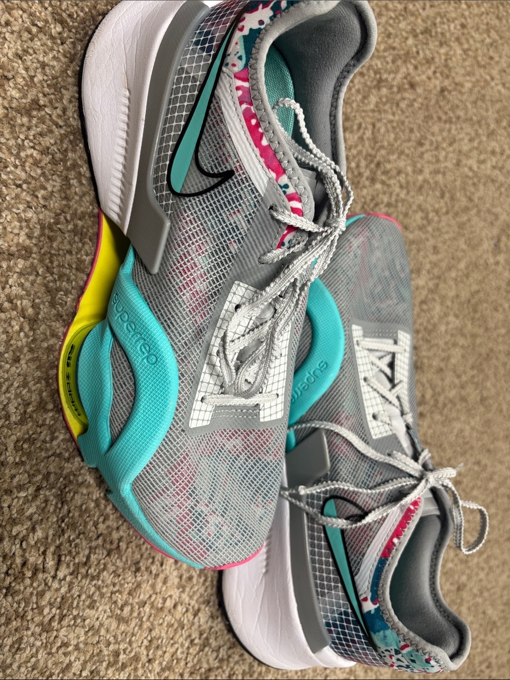 Nike Womens Multicolor Athletic Shoes - Gray, Teal & Pink - 8